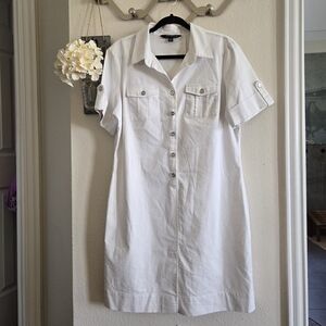 Sharagano Shirt Dress White Sz 14